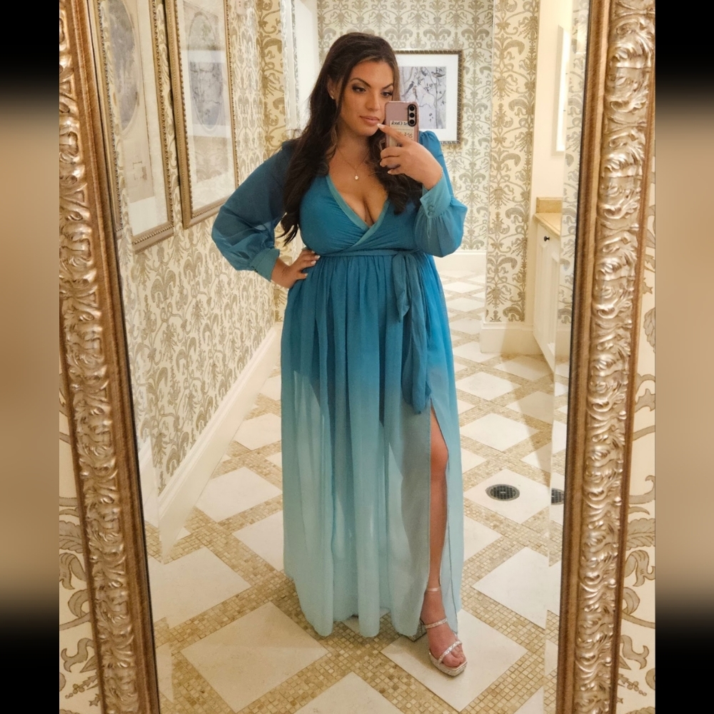 Fashion Nova Blue Ombre Maxi Dress with Empire Waist Size 1X NWT
